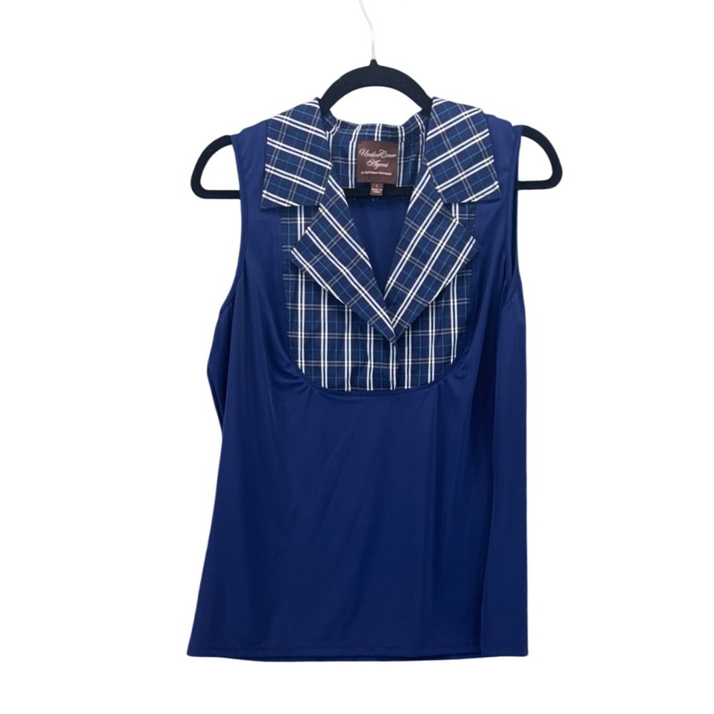 Kathleen Kirkwood UnderCover Agent L Dickey Plaid Collar Dickey Top Navy Blue